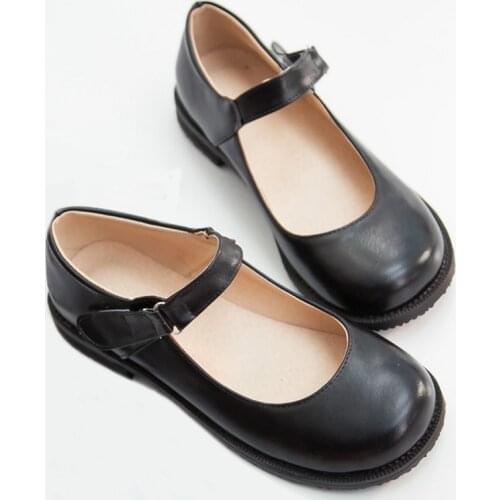 AGODOR Ballerina Flats Women Mary Jane buckle leather Shoes Flat with Girl School Shoes ballet Flats white Black Big Size 43