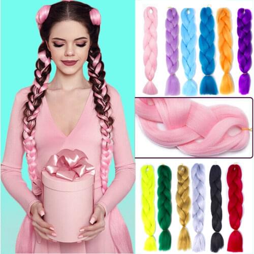 Women Long Ombre Jumbo Synthetic Braiding Hair 24 Inch Jumbo Braids Pink Blonde Green Grey Two Tone Color Yaki Hair Extension