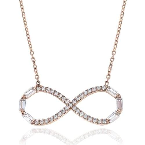 White Zircon Stone Rose 925 K Silver Infinity Ladies Necklace