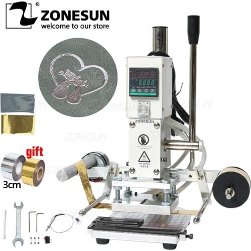 ZONESUN Digital Automatic Leather Hot Foil Stamping Machine Manual Embossing Tool 300W Creasing Wood Paper PVC Card Printer DIY