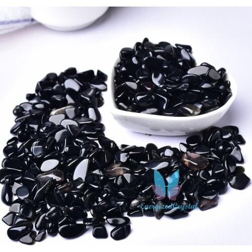 0.44LB Bulk Hand Polished Natural Black Obsidian Tumbled Stone Reiki Gravel Stones Crystal Fish Tank Decor Garden Tank Décor Roo