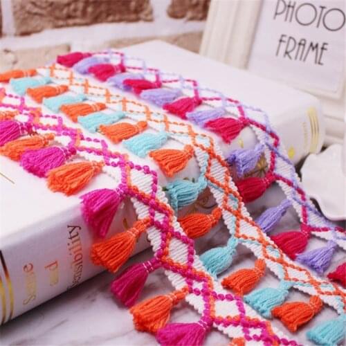 1Yard/Lot Lace Ribbon Sewing Pom Pom Trim Tassel Pompoms Trim 5cm Width Ball Fringe Embroidery Garment Fabric Handmade Accessory