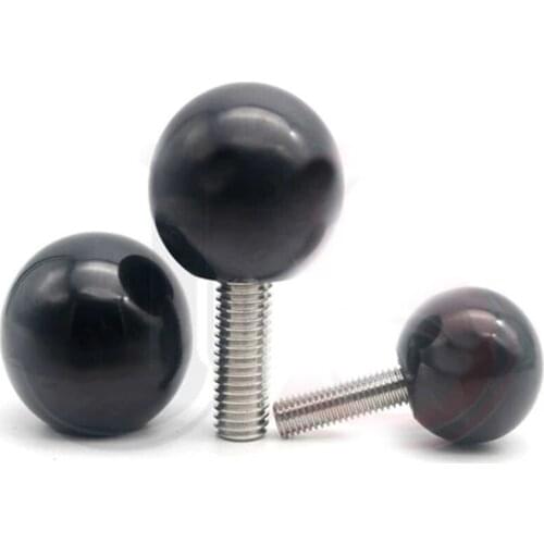2Pcs M6 Stainless Steel spherical bakelite Round head Hand screws 25mm OD Small Knob handle screw bolt 10mm-60mm L black