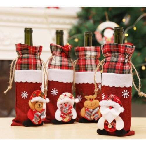 2020 New Year Christmas Cartoon Gift Bags Xmas Home Dinner Decorations Wine Bottle Dust Cover Table Decoration