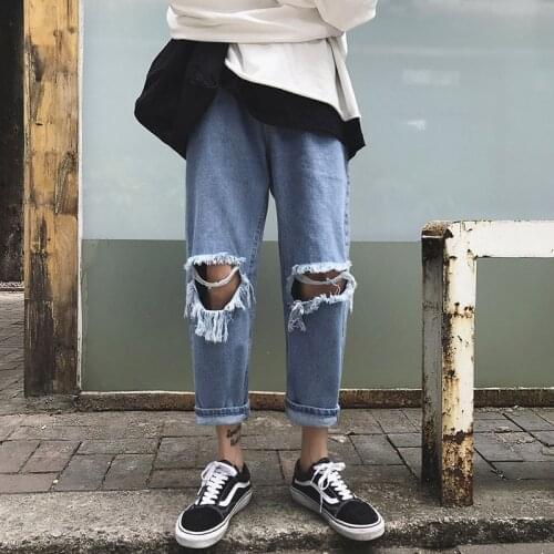 2021 New jeans mens brand trendy hip-hop loose dad bad feet ankle length straight Japanese loose harem hip hop street pants