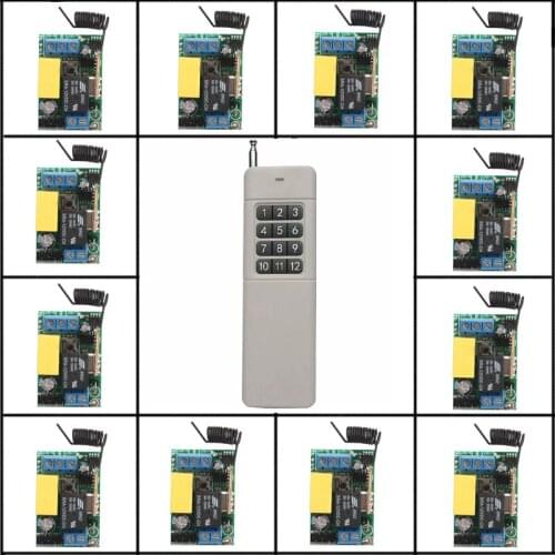 220V relay 10A 315MHZ/433MHZ RF Wireless remote control system 200-3000M 1 (controller)transmitter +12 Mini receiver(switch)