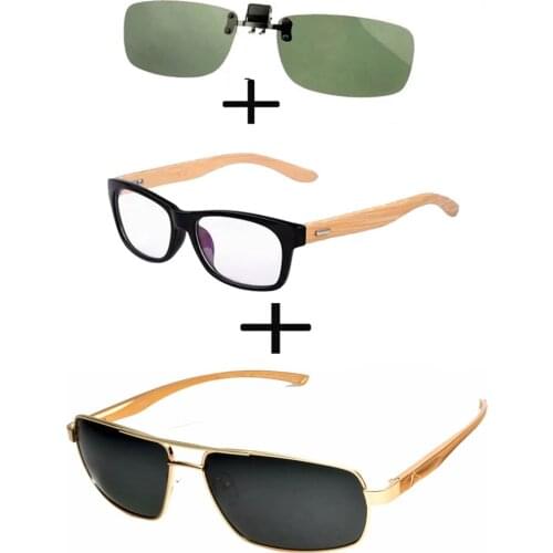 3Pcs!!! Comfortable Wooden Squared Frame Reading Glasses for Men Women + Polarized Sunglasses Pilot Metal + Sunglasses Clip