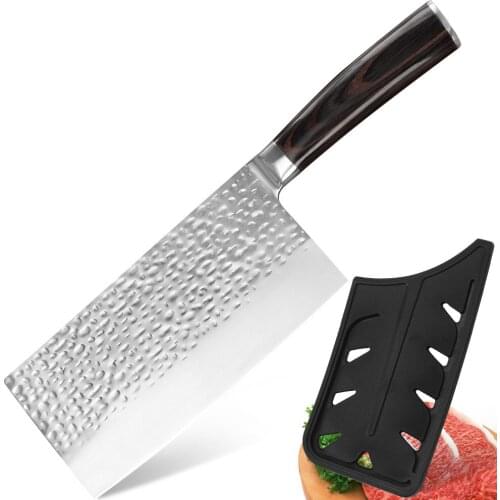 7 Inch Stainless Steel Chopping Knife Chinese Cleaver Forged Anti-Food Sticks Blade Chef Knives Nakiri Kitchen Knife Gift Sheath