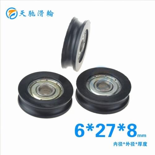 ABXG 6mm 626zz 626 Black Nylon Bearing Pulley 6*27*8mm Groove Doors And Windows Push Pull Ball Pulley