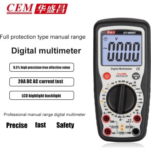 Digital Multimeter Professtional High-Precision Intelligent Anti-Burn Backlight True RMS CEM DT-8905D Manual Full Protection