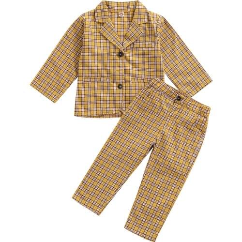 2-7Y Toddler Kids Baby Girl Plaid Outwear Long Sleeve Jacket Tops Long Pant 2PCS Blazer Suit Spring Autumn Clothes Set