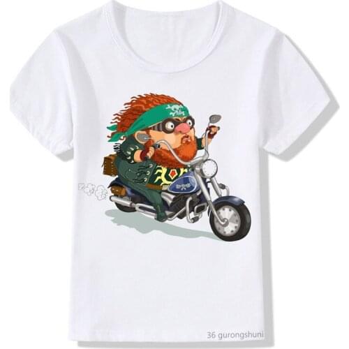 Funny boys t-shirt hip-hop men riding motorcycle print kids clothes summer short-sleeved round neck white tshirt tops Streetwear