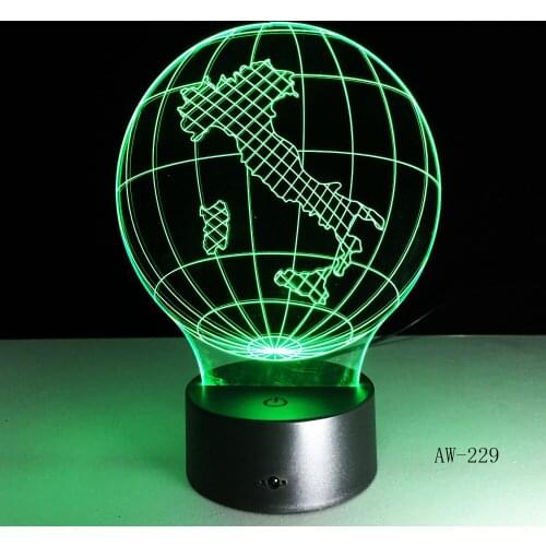 Italy Earth Map Light 3D Visual LED Lamp 7 Color Mushroom USB Bedroom Small Desk Lamp 7 Colors Changing Led Office Light AW-229