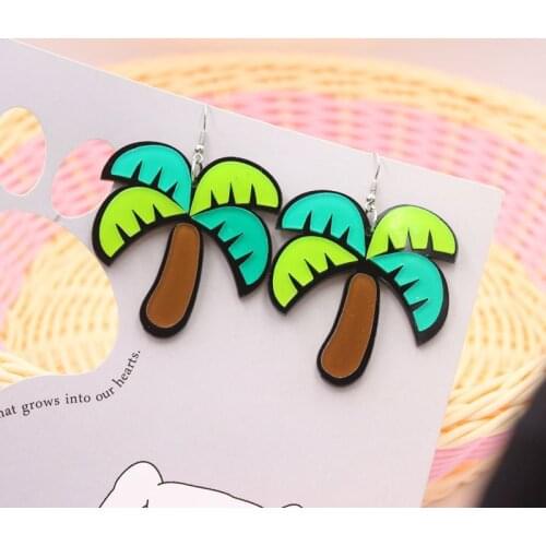 Creative Funny Emulational Coconut Tree Cute Eardrop Promoting Plant Protection Children Student Statement Earrings