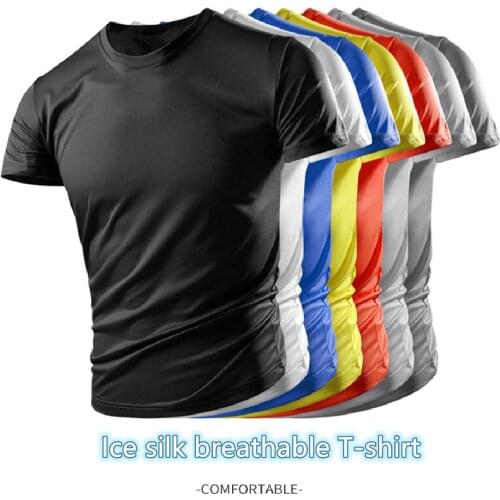Summer Ice Silk Breathable T-shirt Mens short-sleeved T-shirt Quick-drying Loose Plus Size Sportswear Cold Feeling Tees