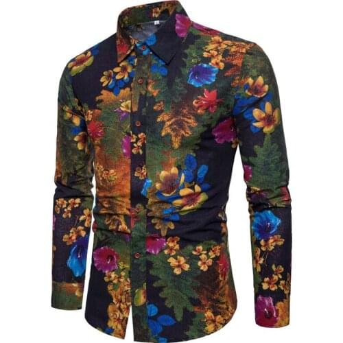 2020 Spring and Autumn Casual Flower Shirt Male Clothes Long Sleeved Beach Shirts Mens Single Breasted Summer Mens Shirts A413