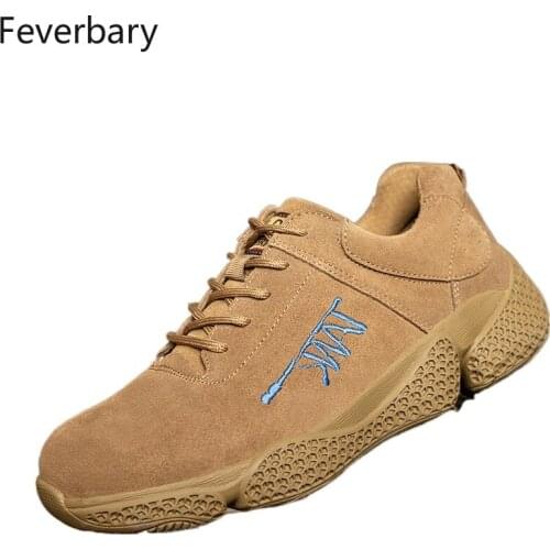 Feverbary Men Safety Shoes Steel Cap Toe Work Boots Non-slip Anti-puncture Anti-smash Sports Shoes Hiking Outtdoor Boots