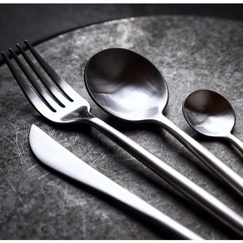 ANTOWALL 4pcs Set Flatware High-grade Western Steak Cutlery Set 304 Stainless Steel Knife Fork Spoon Set Black Sliver Color