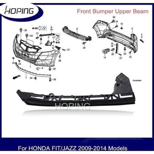 Hoping Front Bumper Upper Beam For Honda Fit For Jazz Hybird GE6 GE8 GP1 2009 2010 2011 2012 2013 2014 Headlight Bracket Support
