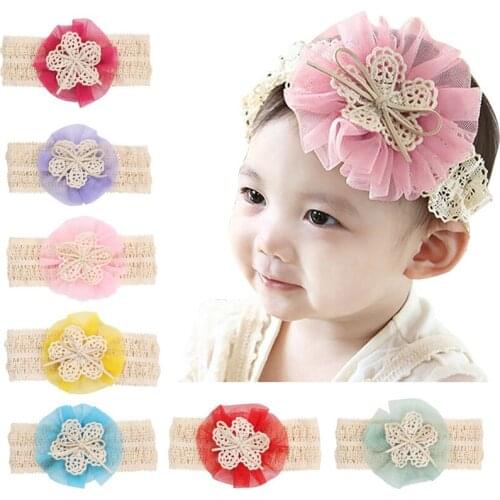 New Brand Retail Wholesale Drop Shipping Baby Girl Hair Accessories Big Flower Hair bands Lace Infant Headbands Baby Girls TS09