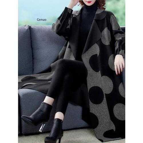 Large Size Mid-Length Temperament Large Lapel Coat Fashion Autumn and Winter 2020 New Cashmere Loose Lotus Leaf Cuff Cloak Coat