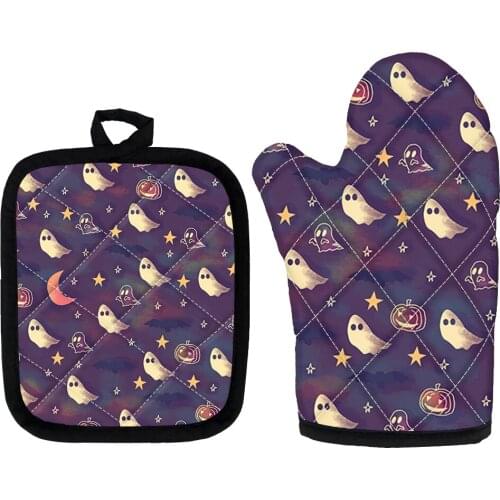 Halloween Gift Cute Ghost Pumpkin Pattern Oven Gloves Heat Resistant Set Baking Accessories Oven Mitts & Potholders for Kitchen