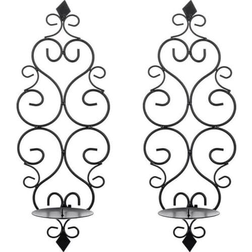 Candle Holder Classical Curved Flower Wall Hanging Candle Holder Black Column Wax Tray Candle Holder