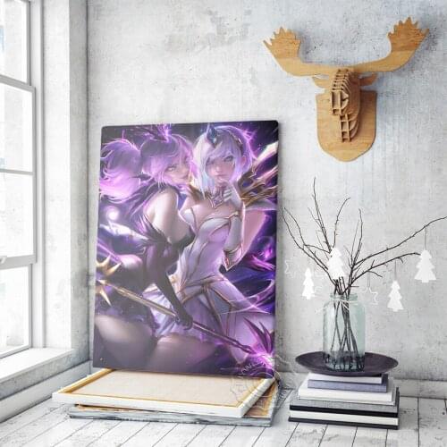 Purple Hair Girl White Hair Girl Poster Wall Art Pictur Cute Sexy Goddess Anime Poster Gift Canvas Painting Room Home Decor