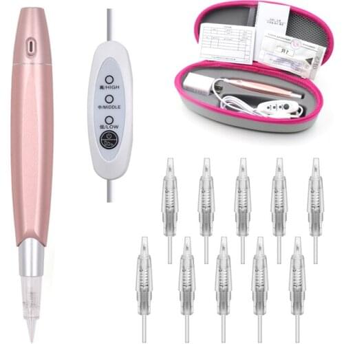 Professional Makeup Tattoo Pen Machine Permanent Eyebrow Lip Contour Pen, Tattoo Gun with Cartridge Needles Beauty Art Kit