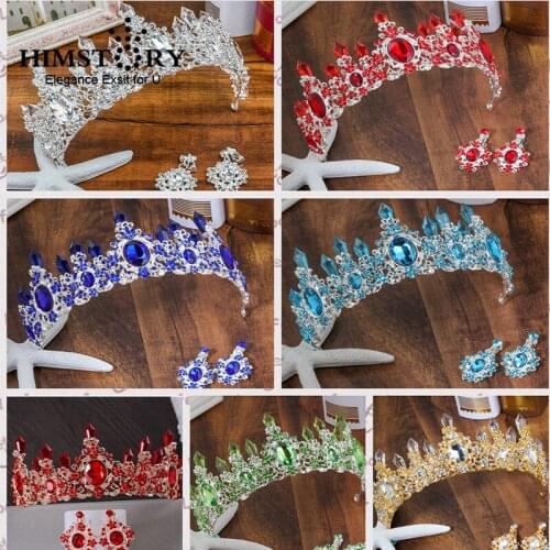 HIMSTORY Luxurious Crystal Large Baroque Bridal Wedding Hair Accessories Red Green Blue Tiaras and Crowns Hair Jewelry