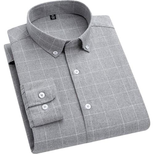 Aoliwen brand men 2020 New Mens Shirt Top Plaid Striped Shirt Business Casual Mens Shirt Long Slim Slim Social Button Collar