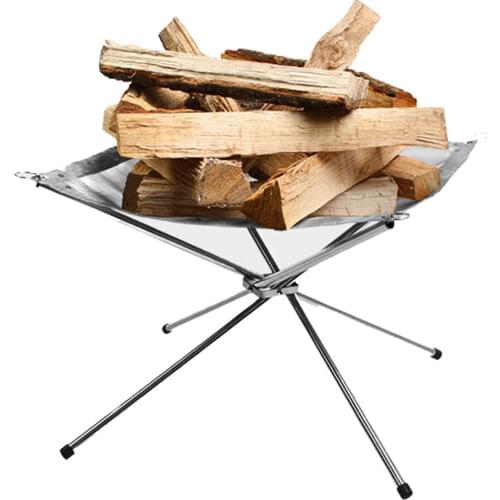 Outdoor Stainless Steel Folding Firewood Rack Stove Carbon Heating Tools Shelf Fire Platform Camping Equipment