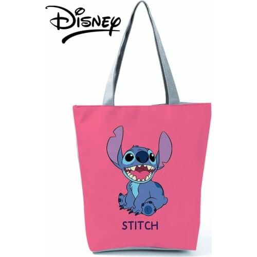 Disney Lilo Stitch Handbag Beach High Capacity Tote Girl Cute Cartoon Shoulder Bag Women Reusable Shoppaing Bag Custom Pattern