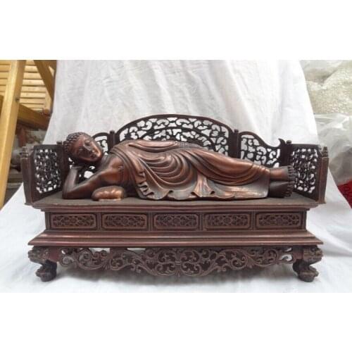 USPS to USA S1148 18" Tibet Pure Bronze Buddhist Sleep Shakyamuni Joss Sakyamuni Buddha Statue