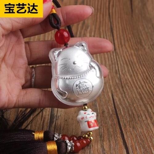 High-end silver products lucky cat car pendant Pendant home ornaments