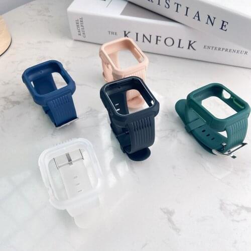 TPU Protective Case & Strap for iWatch 44mm 40mm 6SE Soft Shock-Resist Watch Cover Silicone Loop for Apple Watch Band 38mm 42mm