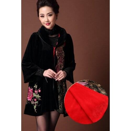Brie Autumn Middle age Plus size Outerwear fat mother loaded women gold velvet coat Women embroidery windbreaker winter
