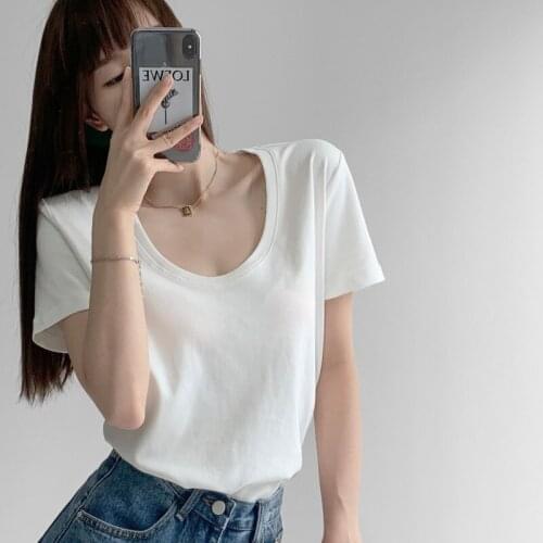 WOMENGAGA Large Round Neck Short Sleeve Simple Soild T-shirt Female Summer Thin Loose Casual Bottoming Top For Women LKB9
