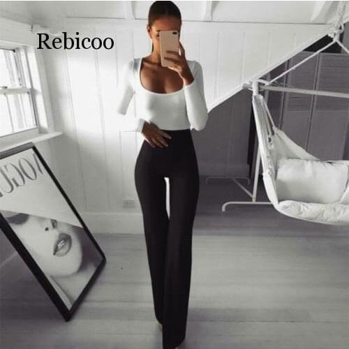 New Casual Retro Women Plain Solid High Waist Flare Wide Leg Chic Trousers Slim Long Loose OL Work Pants Plus Size