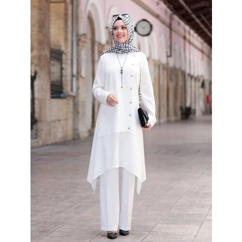 Women Hijab Muslim Suit Tunic Pants Combination Islamic Fashion Casual Wear Made in Turkey Morocco Dubai Wedding Ceremony