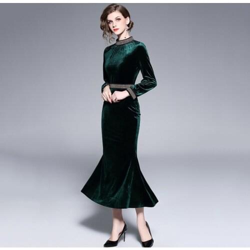 2020 Spring Winter Dresses Women Long Sleeve Vintage Velvet Dress Runway Sexy Evening Party Dresses Bodycon Robe Femme Vestidos
