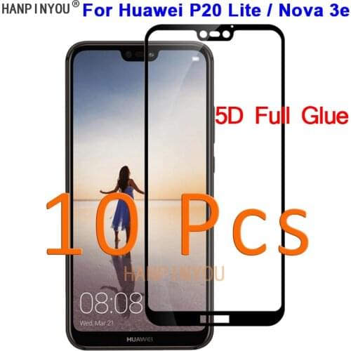 10 Pcs/Lot For Huawei P20 Lite / Nova 3e 5.84" 5D Full Glue Cover Toughened Tempered Glass Film Screen Protector Guard