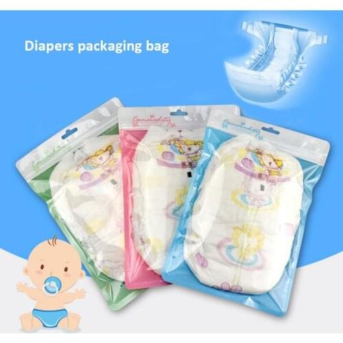 100 Pcs Cute Pink Blue Diapers Packaging Plastic Bag with Zipper, High Grade Baby Napkin Packing Bags for Retail Wholesale