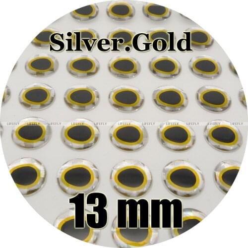 13mm 3D Silver.Gold / Wholesale 250 Soft Molded 3D Holographic Fish Eyes, Fly Tying, Jig, Lure Making