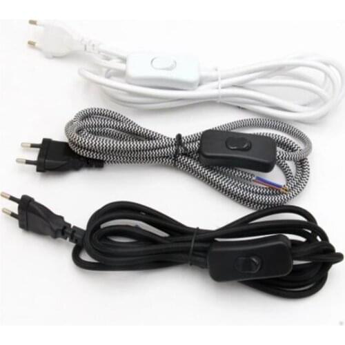 2 Meters European Plug Power Cord With ON/OFF Switch 220V AC Electrical Power Cords Colorful Textile Covered Cable Wire