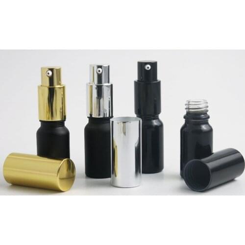 360 x 10ml Matt Black Glass Lotion Pump shampoo Bottle Travel Portable 10cc Glass Cream Cosmetic Container packaging