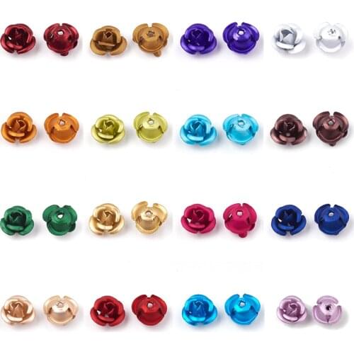 50 Pcs Frosted Long-Lasting Plated 3-Petal Flower Rose Aluminum Beads Crafts For Wedding DIY Jewelry Making 6x4.5mm Hole 0.8mm