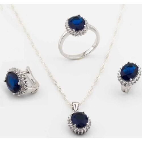 925 Sterling Silver and Blue Zircon Stones Oval Model Set