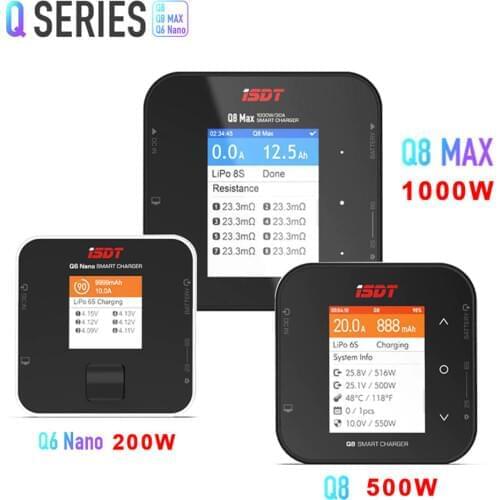 ISDT Q8 MAX 1000W 30A / Q8 500W 20A 2-8S / Q6 Nano 200W 8A 1-6S Battery Balance Charger For Lilon LiPo LiHV NiMH Pb RC Models