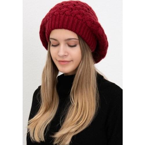 Women Burgundy Double Layer Beret female winter beanie winter hats winter knitted hats and caps for girls brand hats and caps